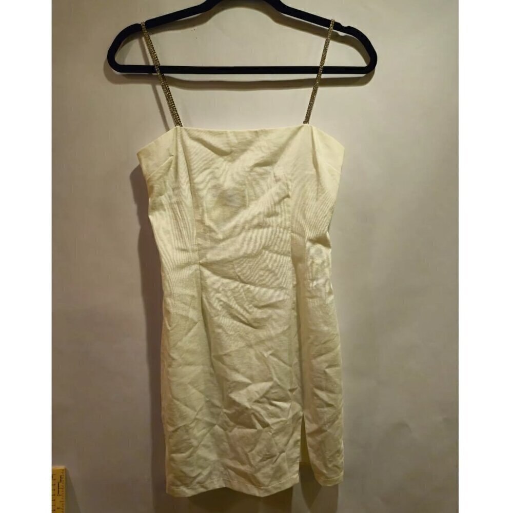 ADIKA Chain Strap Mini Dress Side Cut Party Night Out Women's Small White